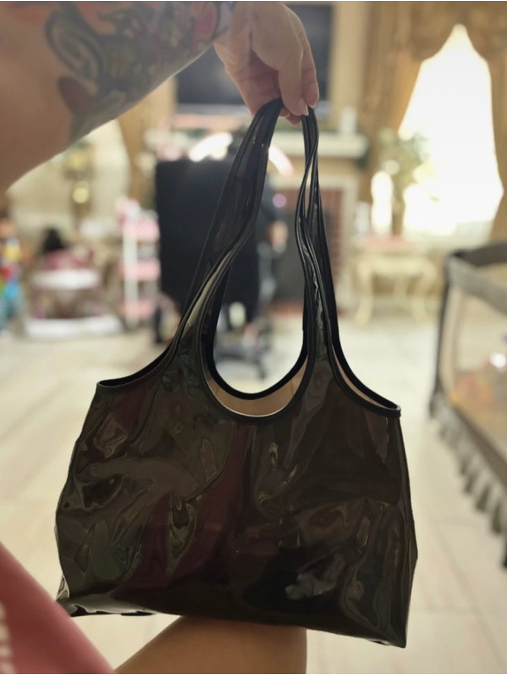 Shade & Shore Glossy Black Patent Shoulder Bag